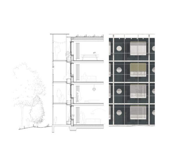 Detailschnitt Detailansicht 8. Rang Wohnüberbauung Salzweg Zürich Auftraggeber Stadt Zürich